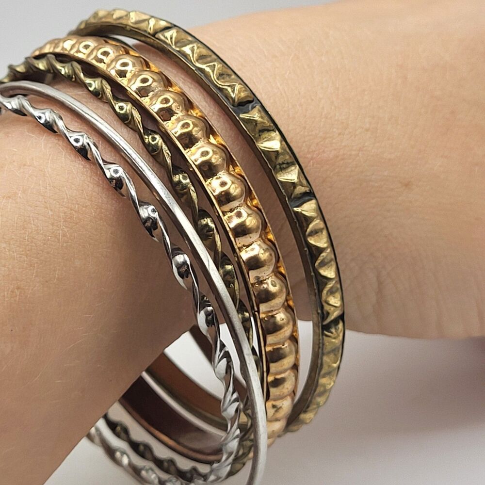 90s Y2K Stack of Bangle Bracelets Lot of 6 Bellydance Bohemian Boho Hippie Chic